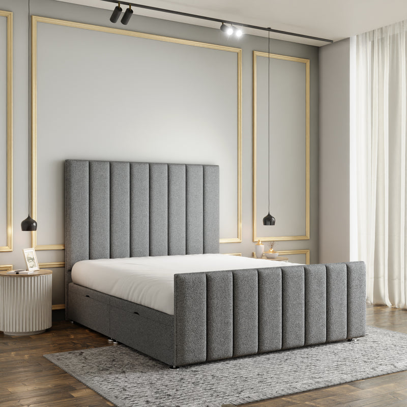 Amelia Lines Ottoman Storage Divan Bed Set With Footboard - Grey Teddy