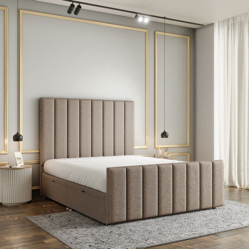 Amelia Lines Ottoman Storage Divan Bed Set With Footboard - Mink Teddy