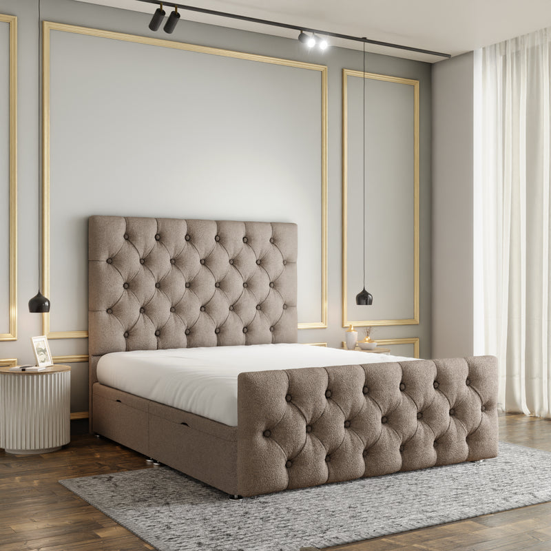 Lara Chesterfield Ottoman Storage Divan Bed Set With Footboard - Mink Teddy