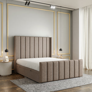 Amelia Lines Wingback Ottoman Storage Divan Bed Set With Footboard - Mink Teddy