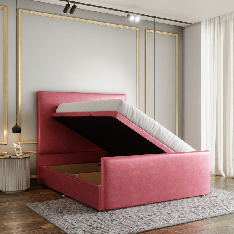 Maya Plain Ottoman Storage Divan Bed Set With Footboard - Pink Coniston