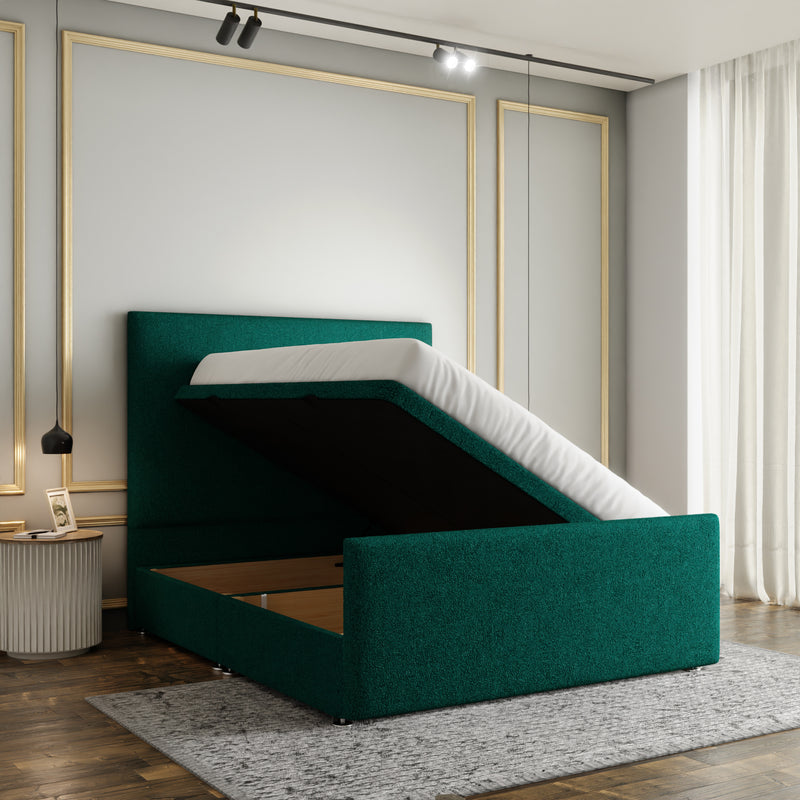 Maya Plain Ottoman Storage Divan Bed Set With Footboard - Emerald Teddy