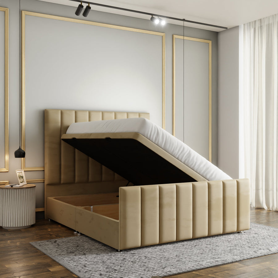Amelia Lines Ottoman Storage Divan Bed Set With Footboard - Mink Plush
