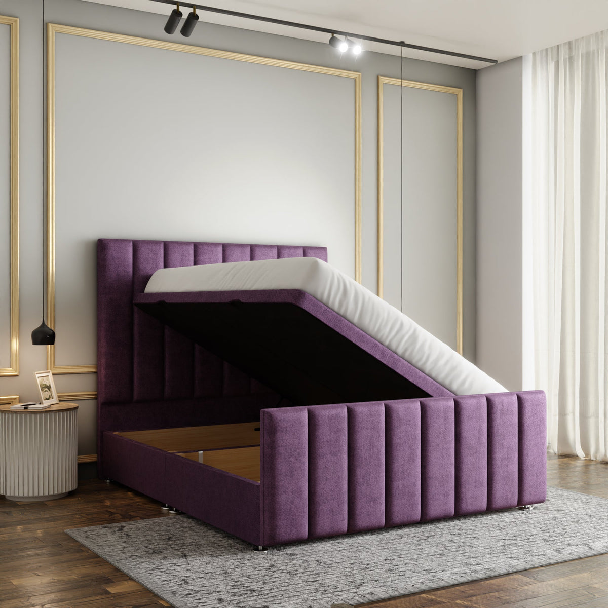 Amelia Lines Ottoman Storage Divan Bed Set With Footboard - Lilac Naples