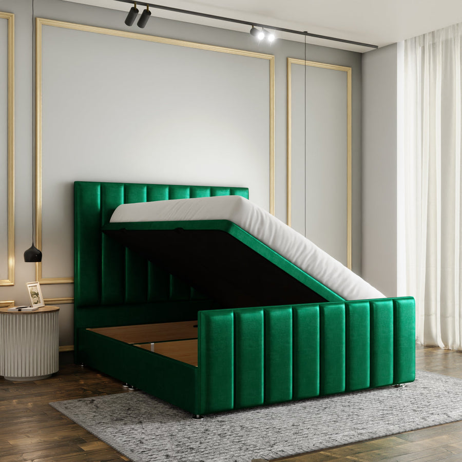 Amelia Lines Ottoman Storage Divan Bed Set With Footboard - Emerald Coniston