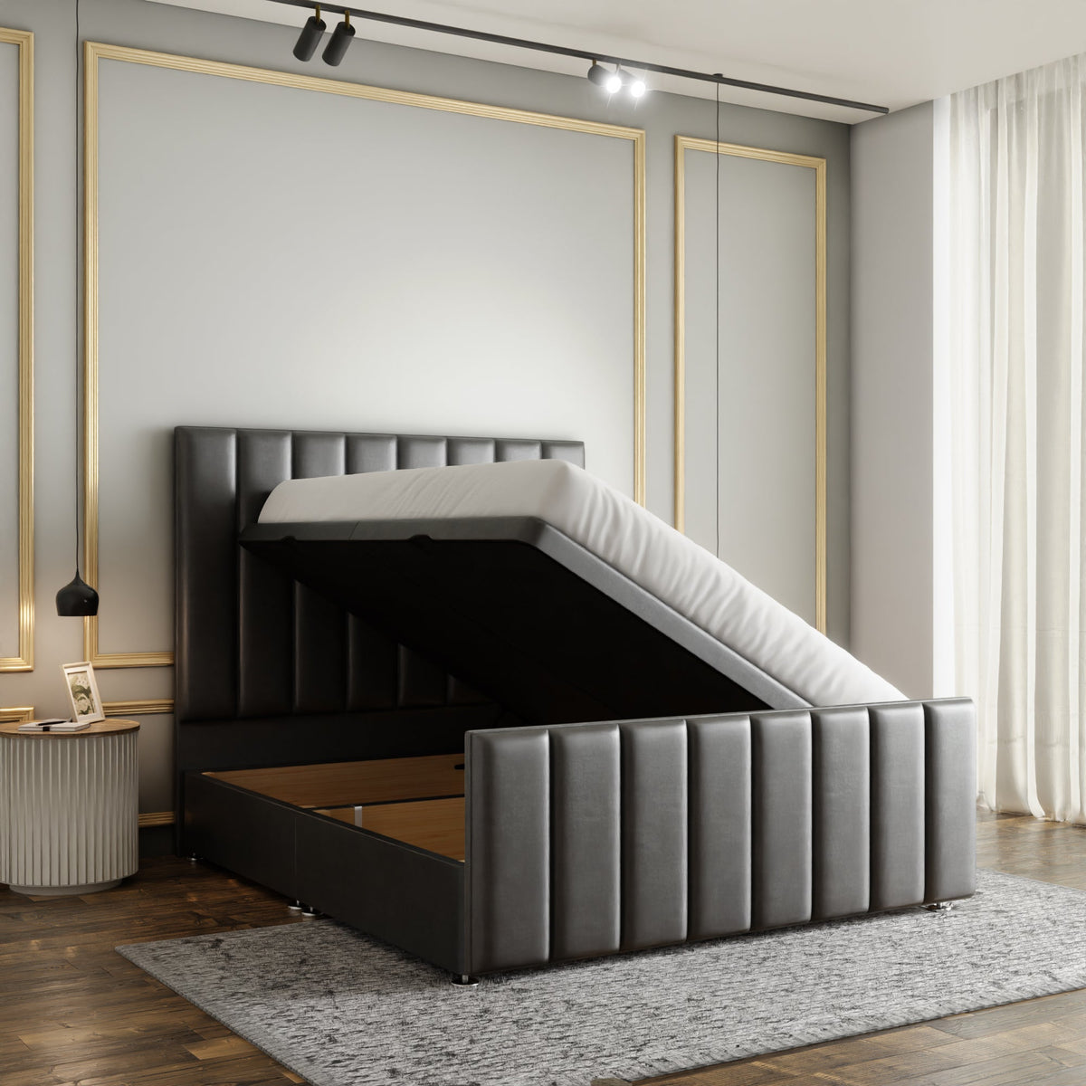 Amelia Lines Ottoman Storage Divan Bed Set With Footboard - Grey Coniston