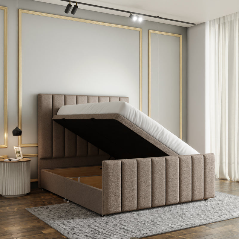 Amelia Lines Ottoman Storage Divan Bed Set With Footboard - Mink Teddy
