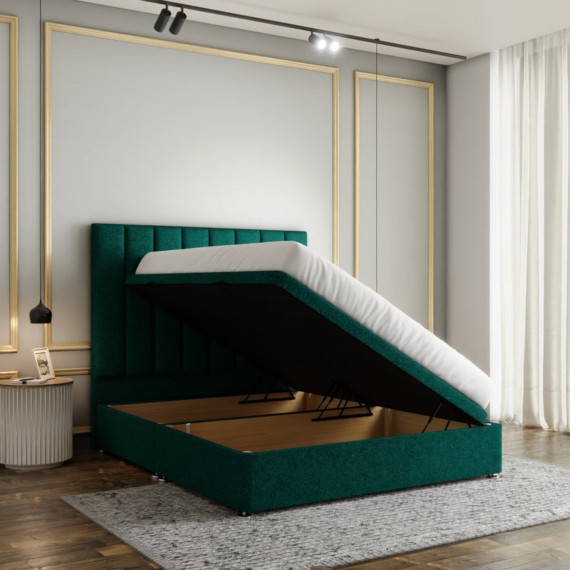 Amelia Lines Ottoman Storage Divan Bed Set With Footboard - Emerald Teddy