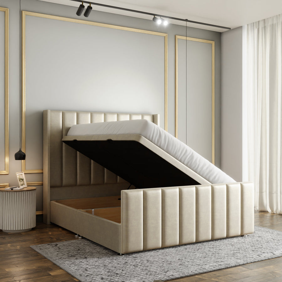 Amelia Lines Wingback Ottoman Storage Divan Bed Set With Footboard - Cream Coniston