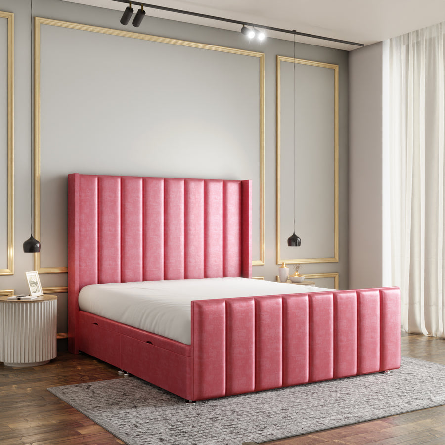 Amelia Lines Wingback Ottoman Storage Divan Bed Set With Footboard - Pink Coniston