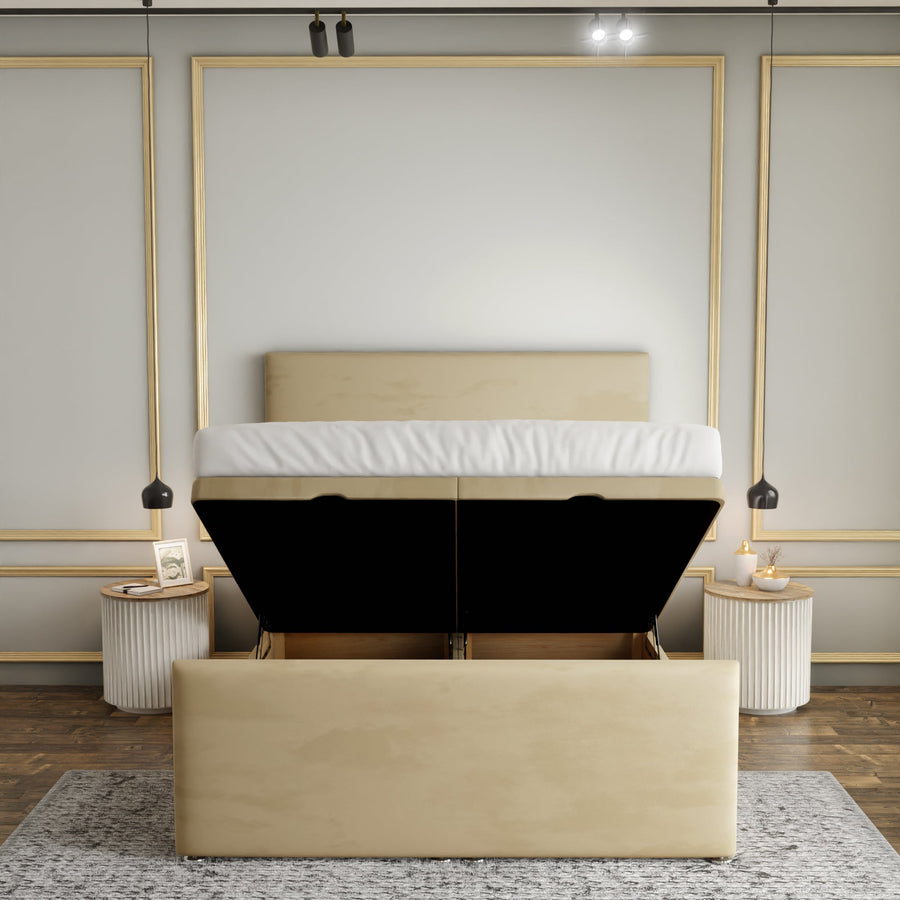 Maya Plain Ottoman Storage Divan Bed Set With Footboard - Mink Plush