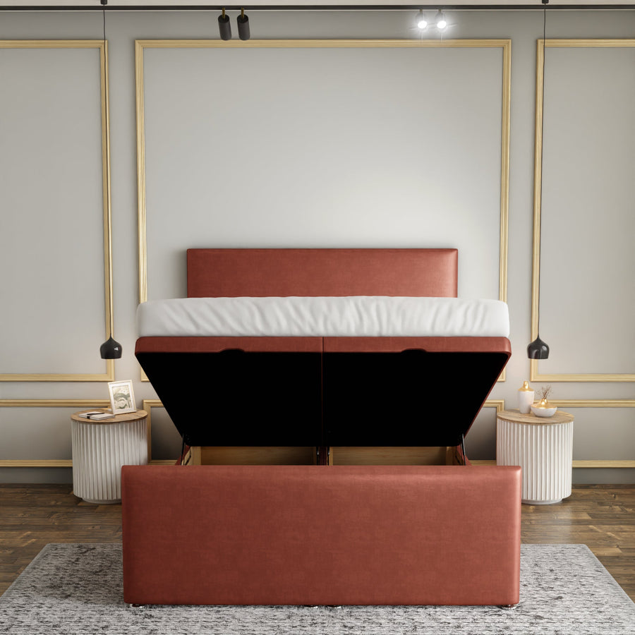 Maya Plain Ottoman Storage Divan Bed Set With Footboard - Claret Coniston