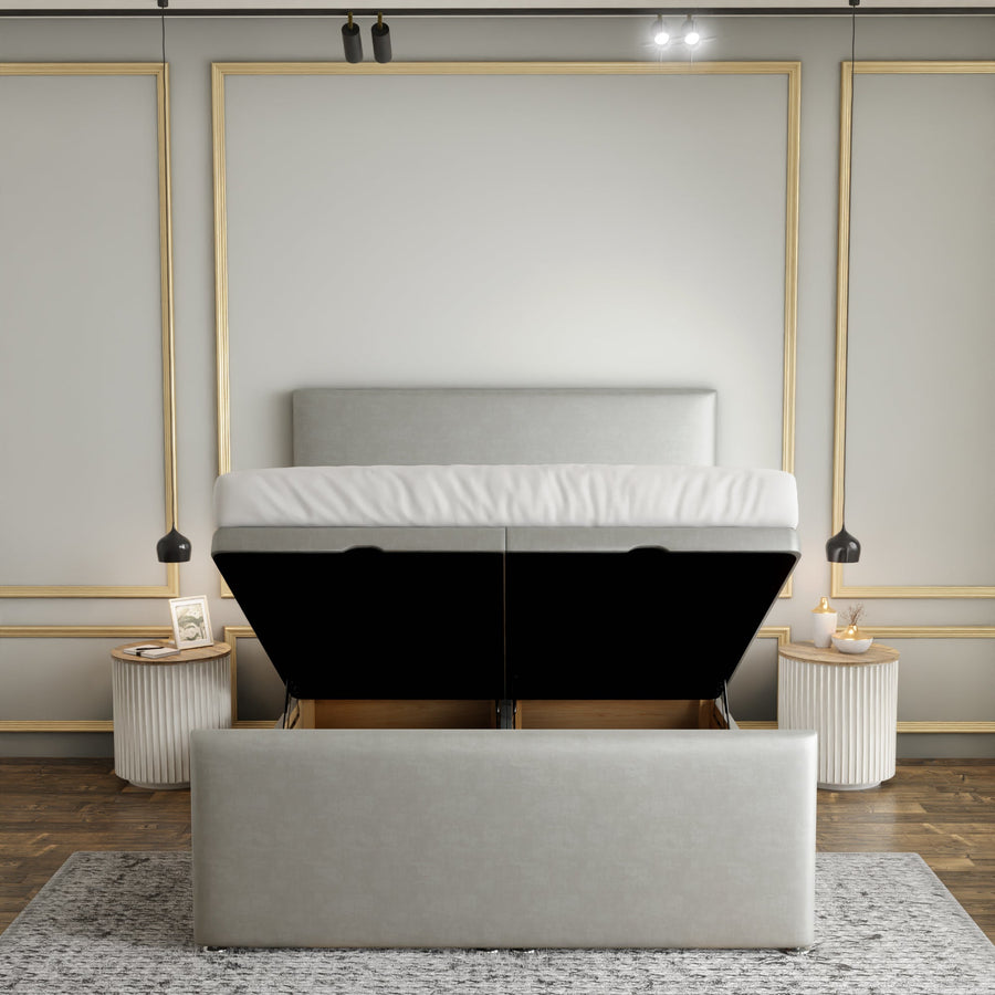 Maya Plain Ottoman Storage Divan Bed Set With Footboard - Silver Coniston