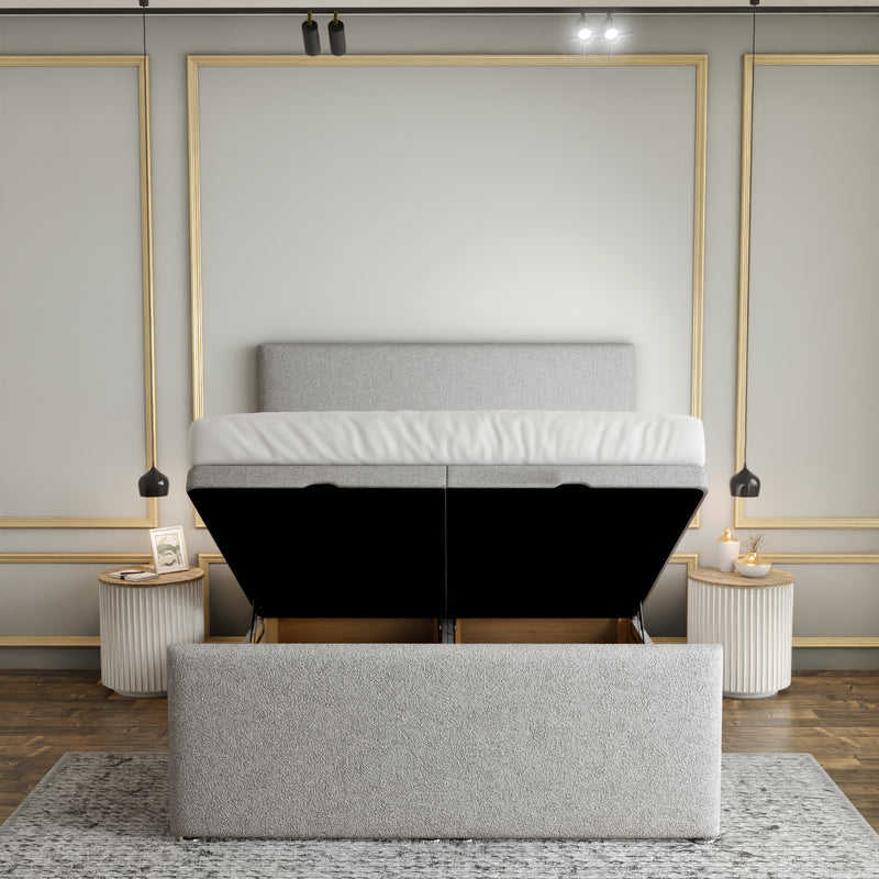 Maya Plain Ottoman Storage Divan Bed Set With Footboard - Silver Teddy
