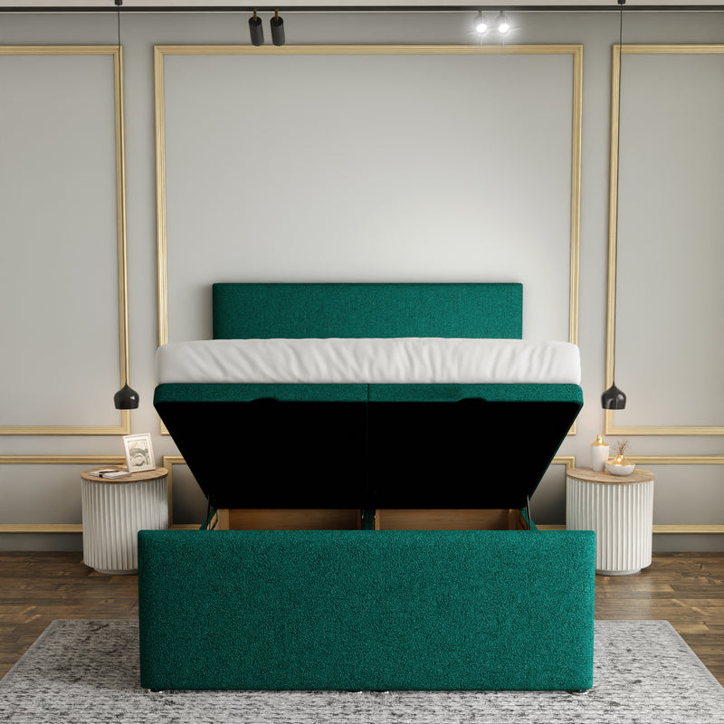 Maya Plain Ottoman Storage Divan Bed Set With Footboard - Emerald Teddy