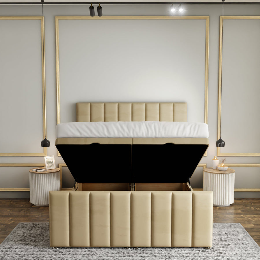 Amelia Lines Ottoman Storage Divan Bed Set With Footboard - Mink Plush
