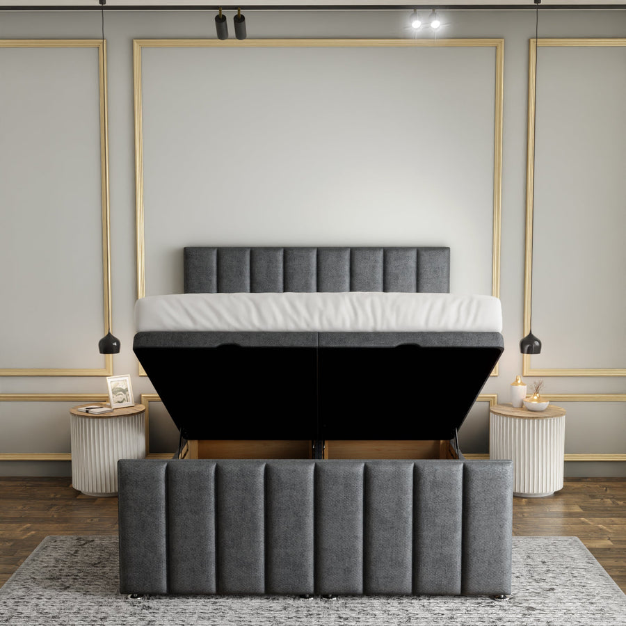 Amelia Lines Ottoman Storage Divan Bed Set With Footboard - Grey Naples