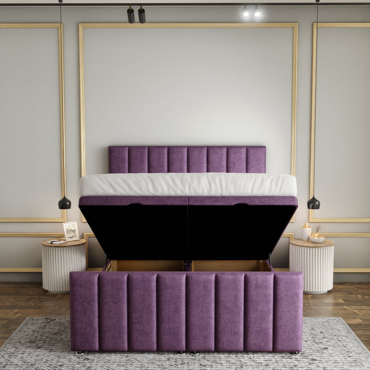 Amelia Lines Ottoman Storage Divan Bed Set With Footboard - Lilac Naples