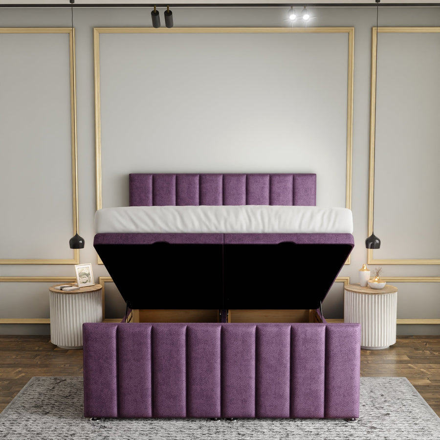 Amelia Lines Ottoman Storage Divan Bed Set With Footboard - Lilac Naples