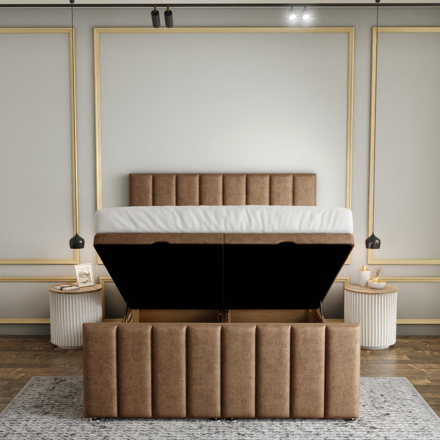 Amelia Lines Ottoman Storage Divan Bed Set With Footboard - Mink Beige Naples