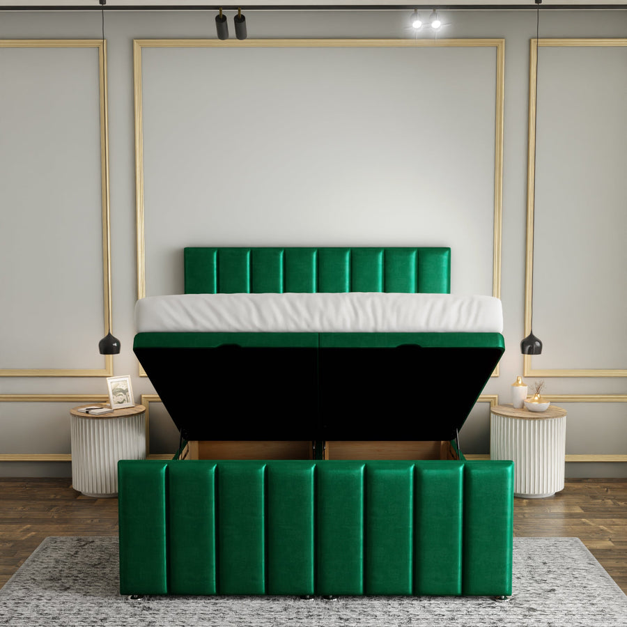 Amelia Lines Ottoman Storage Divan Bed Set With Footboard - Emerald Coniston