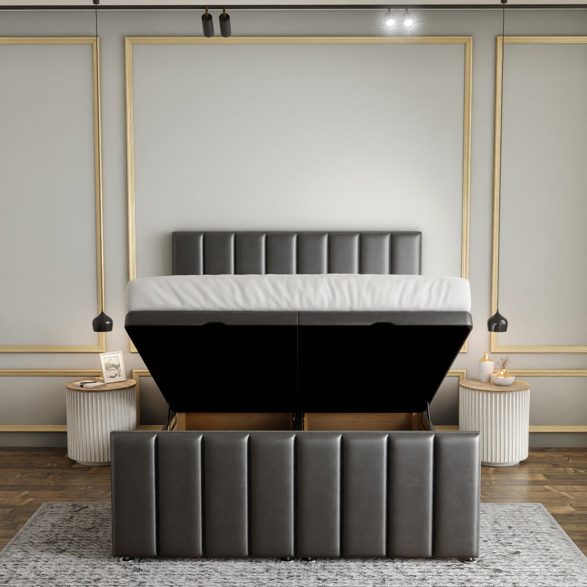 Amelia Lines Ottoman Storage Divan Bed Set With Footboard - Grey Coniston