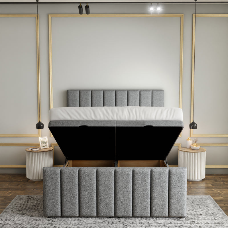 Amelia Lines Ottoman Storage Divan Bed Set With Footboard - Grey Teddy
