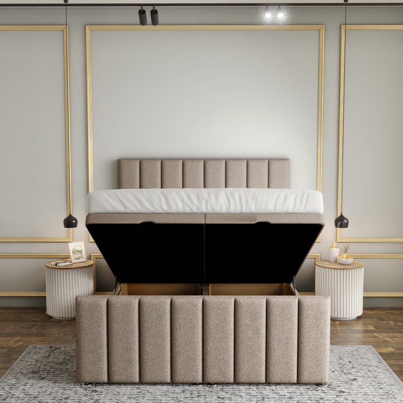 Amelia Lines Ottoman Storage Divan Bed Set With Footboard - Mink Teddy