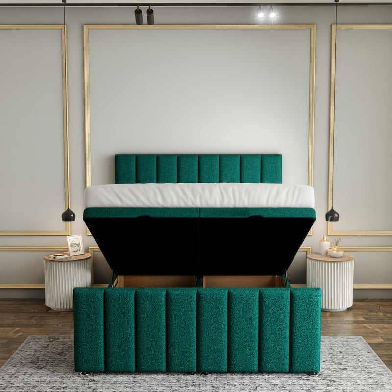Amelia Lines Ottoman Storage Divan Bed Set With Footboard - Emerald Teddy
