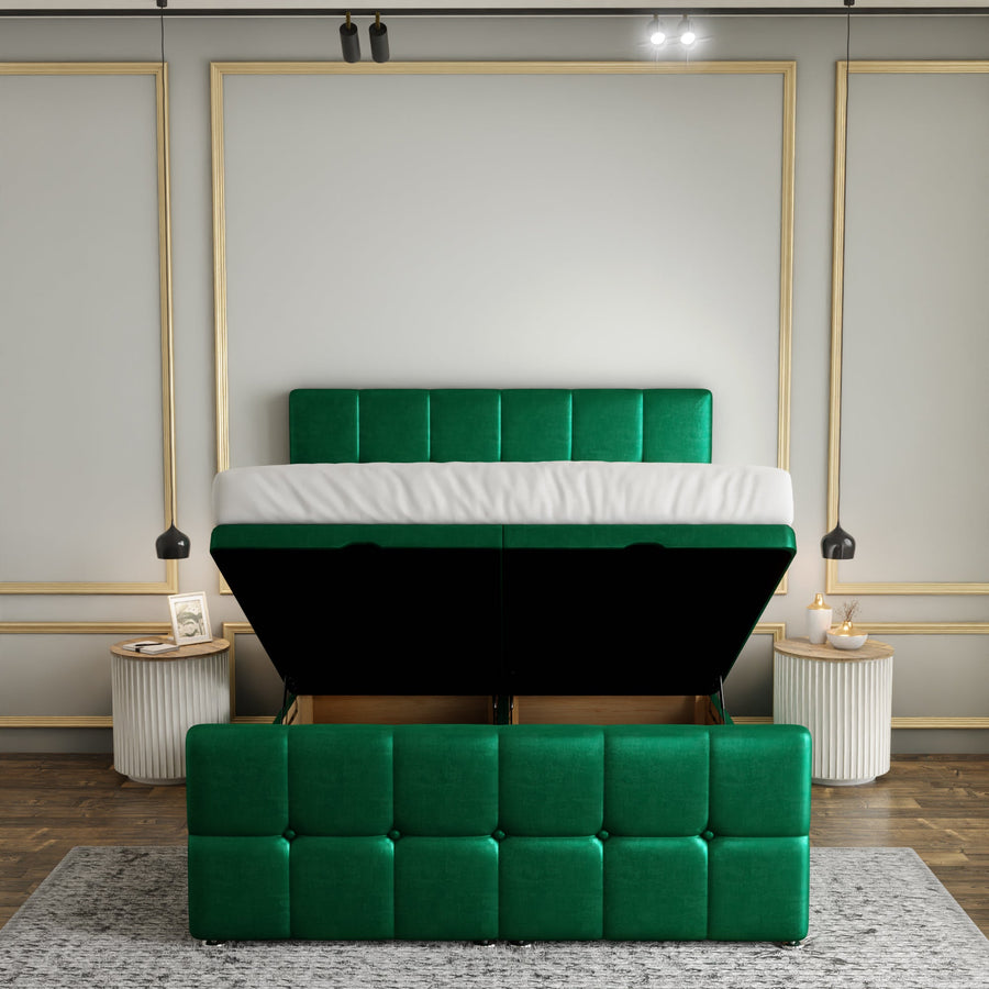 Ayra Cube Ottoman Storage Divan Bed Set With Footboard - Emerald Coniston