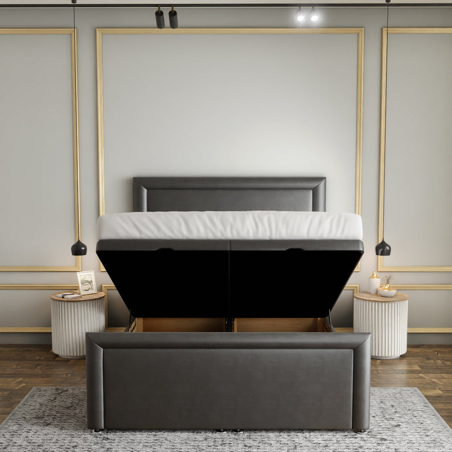 Ivy Bumper Border Ottoman Storage Divan Bed Set With Footboard - Grey Coniston