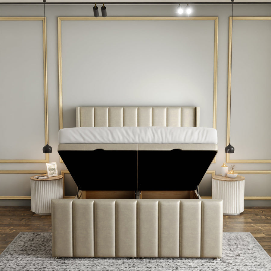Amelia Lines Wingback Ottoman Storage Divan Bed Set With Footboard - Cream Coniston