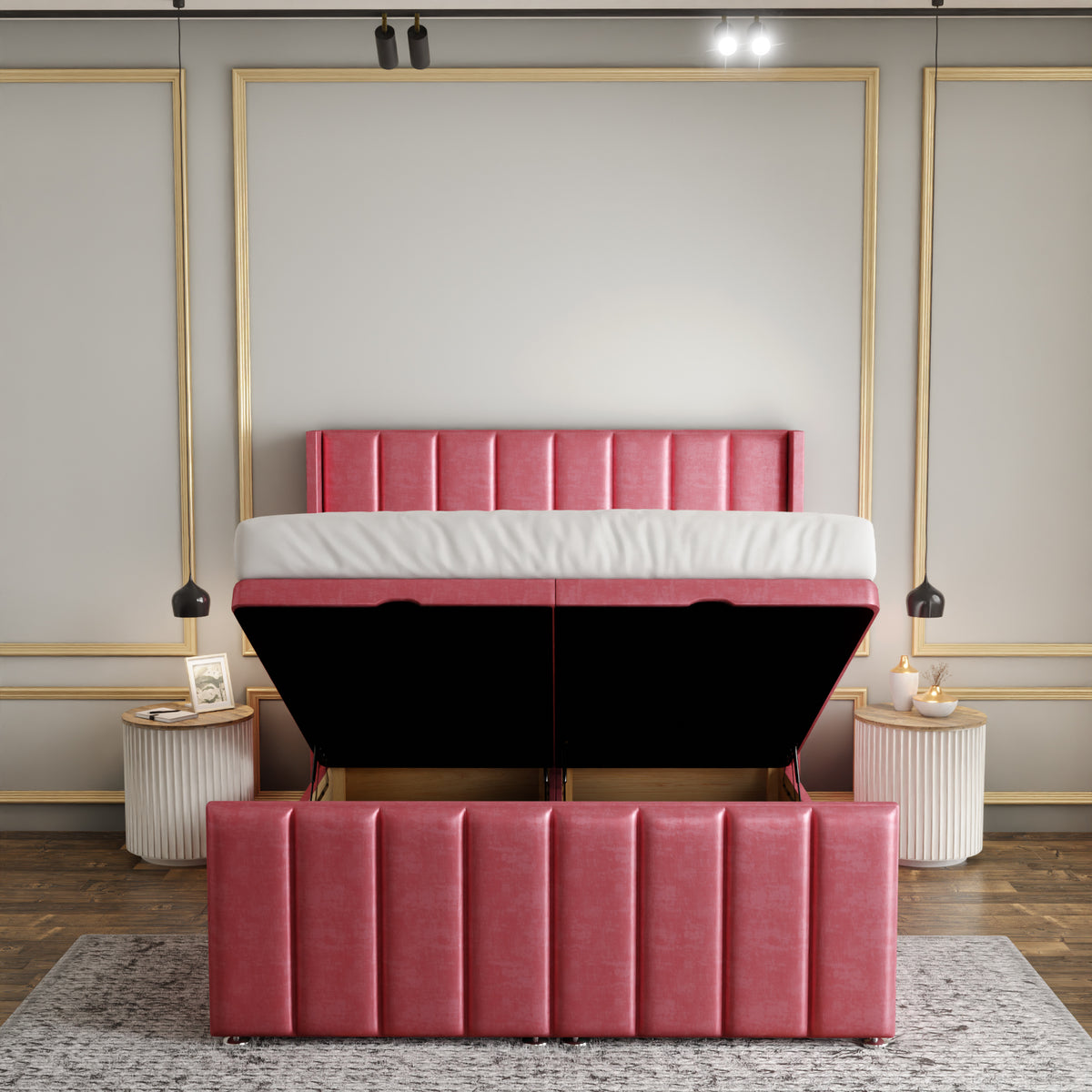 Amelia Lines Wingback Ottoman Storage Divan Bed Set With Footboard - Pink Coniston