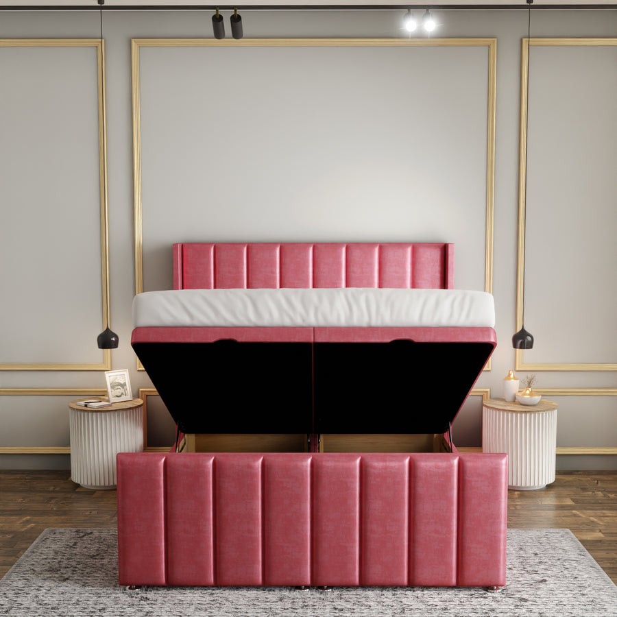 Amelia Lines Wingback Ottoman Storage Divan Bed Set With Footboard - Pink Coniston