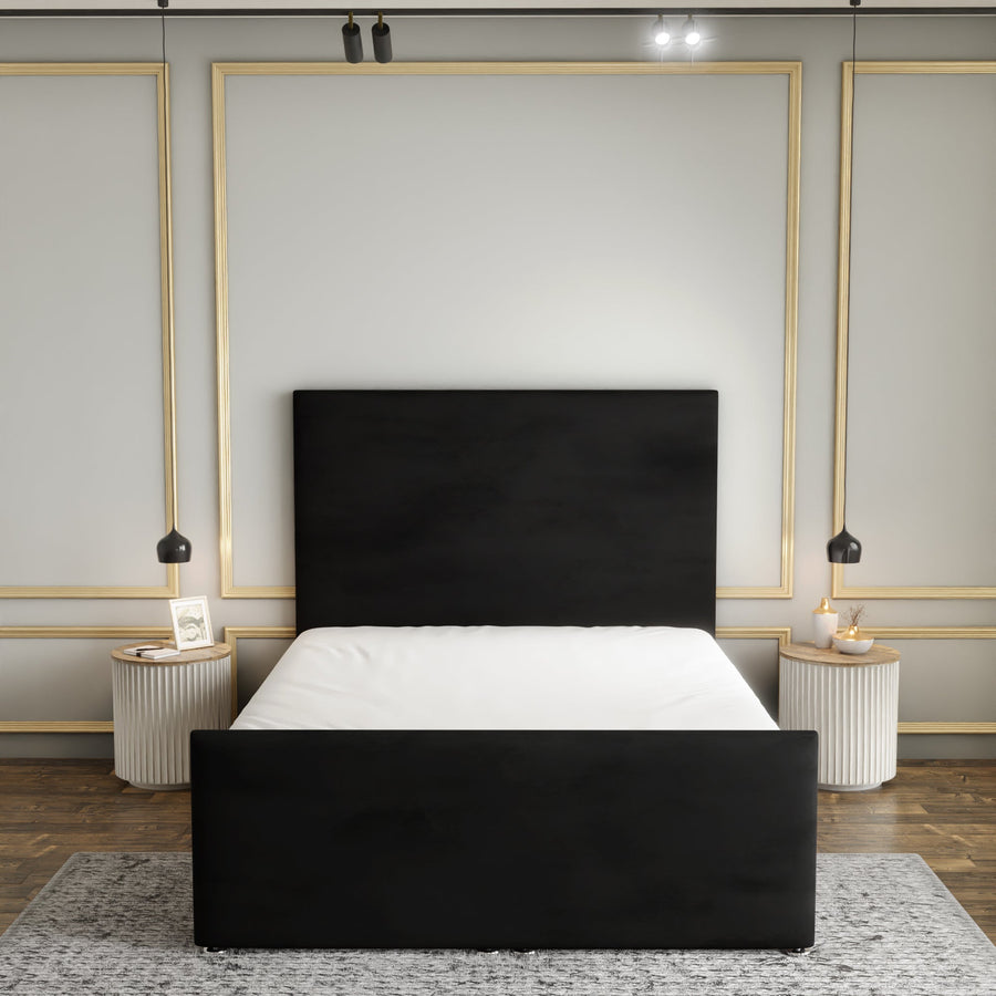 Maya Plain Ottoman Storage Divan Bed Set With Footboard - Black Plush