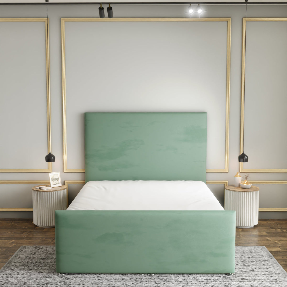 Maya Plain Ottoman Storage Divan Bed Set With Footboard - Duck Egg Plush