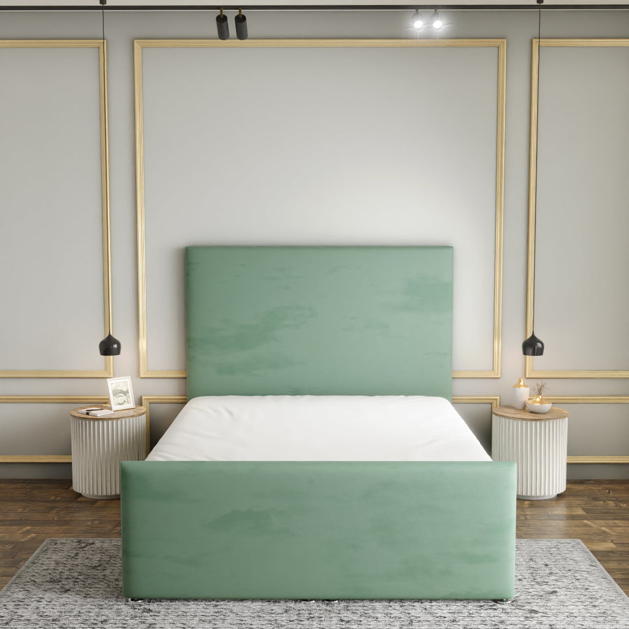 Maya Plain Ottoman Storage Divan Bed Set With Footboard - Duck Egg Plush