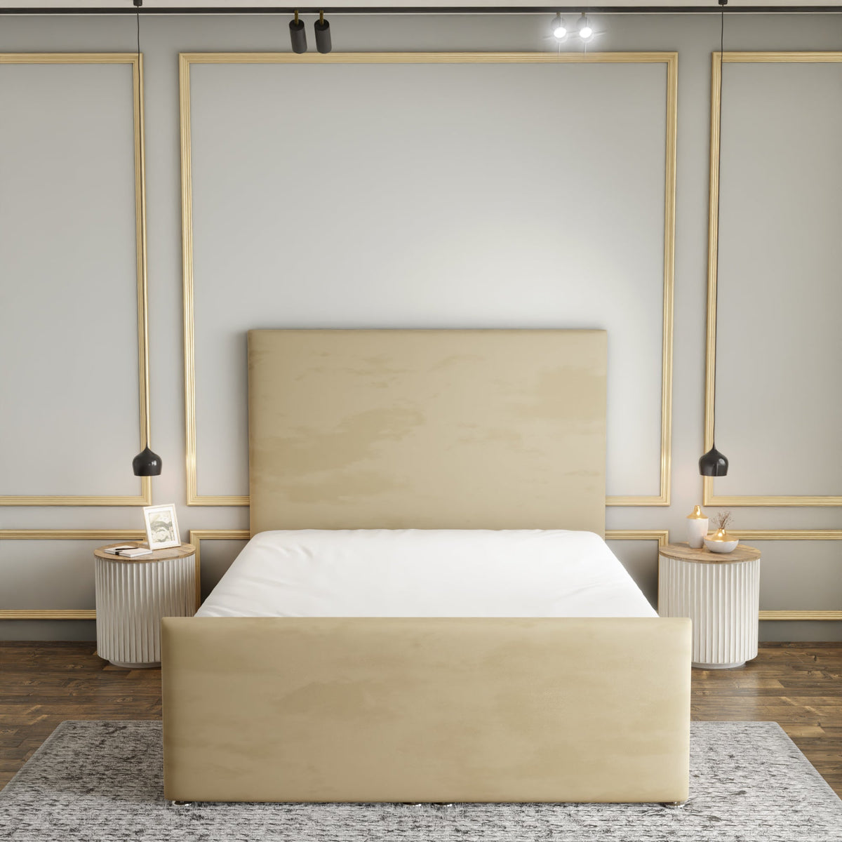 Maya Plain Ottoman Storage Divan Bed Set With Footboard - Mink Plush