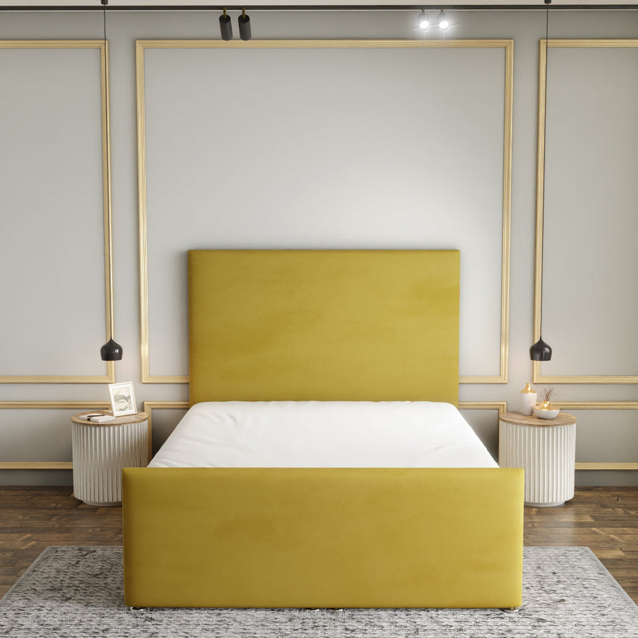 Maya Plain Ottoman Storage Divan Bed Set With Footboard - Turmeric Plush