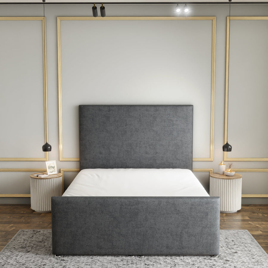 Maya Plain Ottoman Storage Divan Bed Set With Footboard - Grey Naples