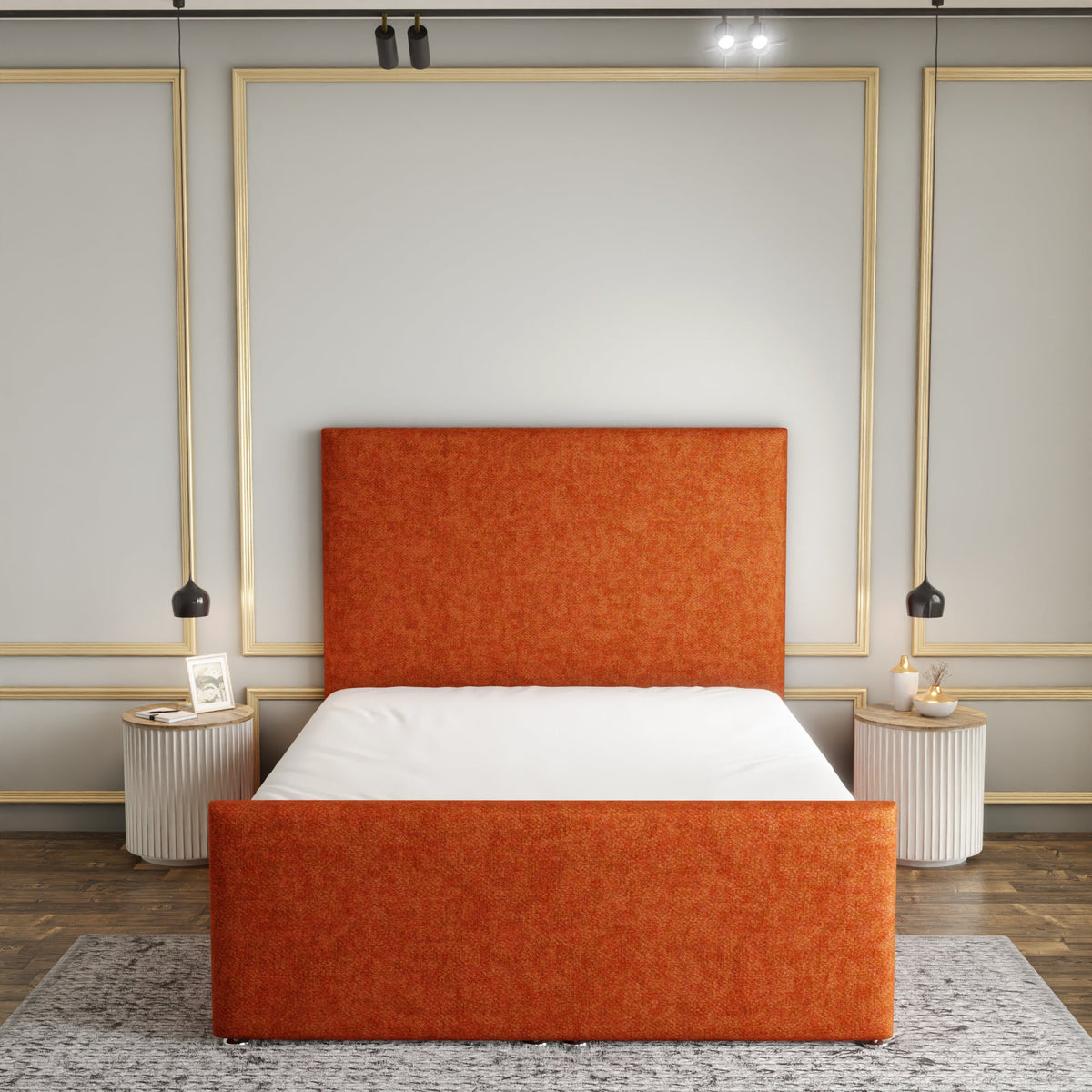 Maya Plain Ottoman Storage Divan Bed Set With Footboard - Orange Naples