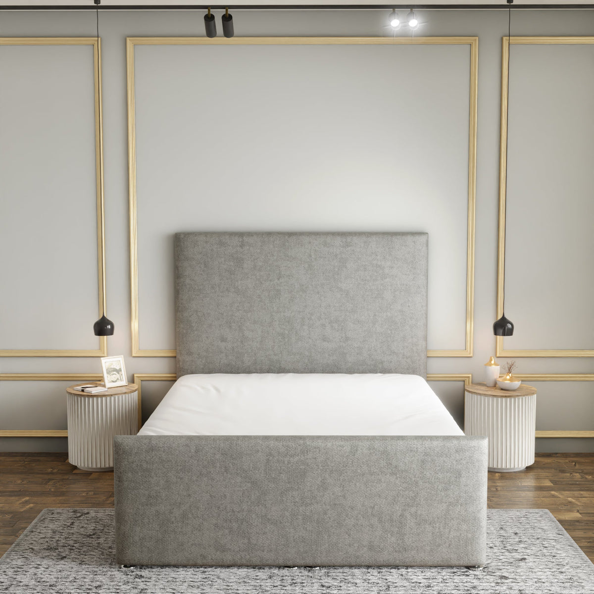 Maya Plain Ottoman Storage Divan Bed Set With Footboard - Silver Naples