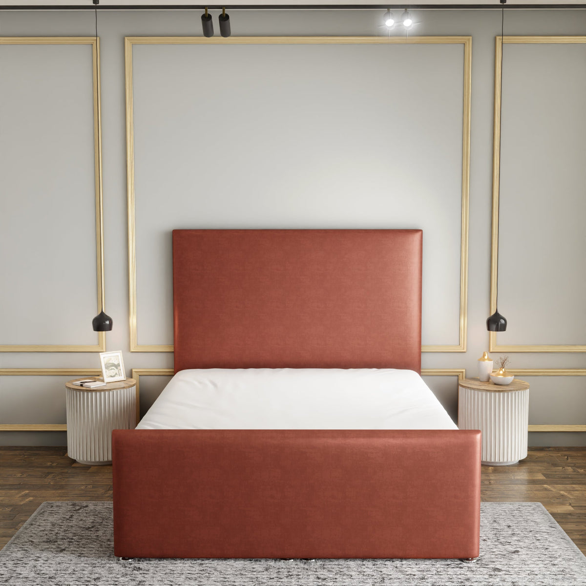 Maya Plain Ottoman Storage Divan Bed Set With Footboard - Claret Coniston