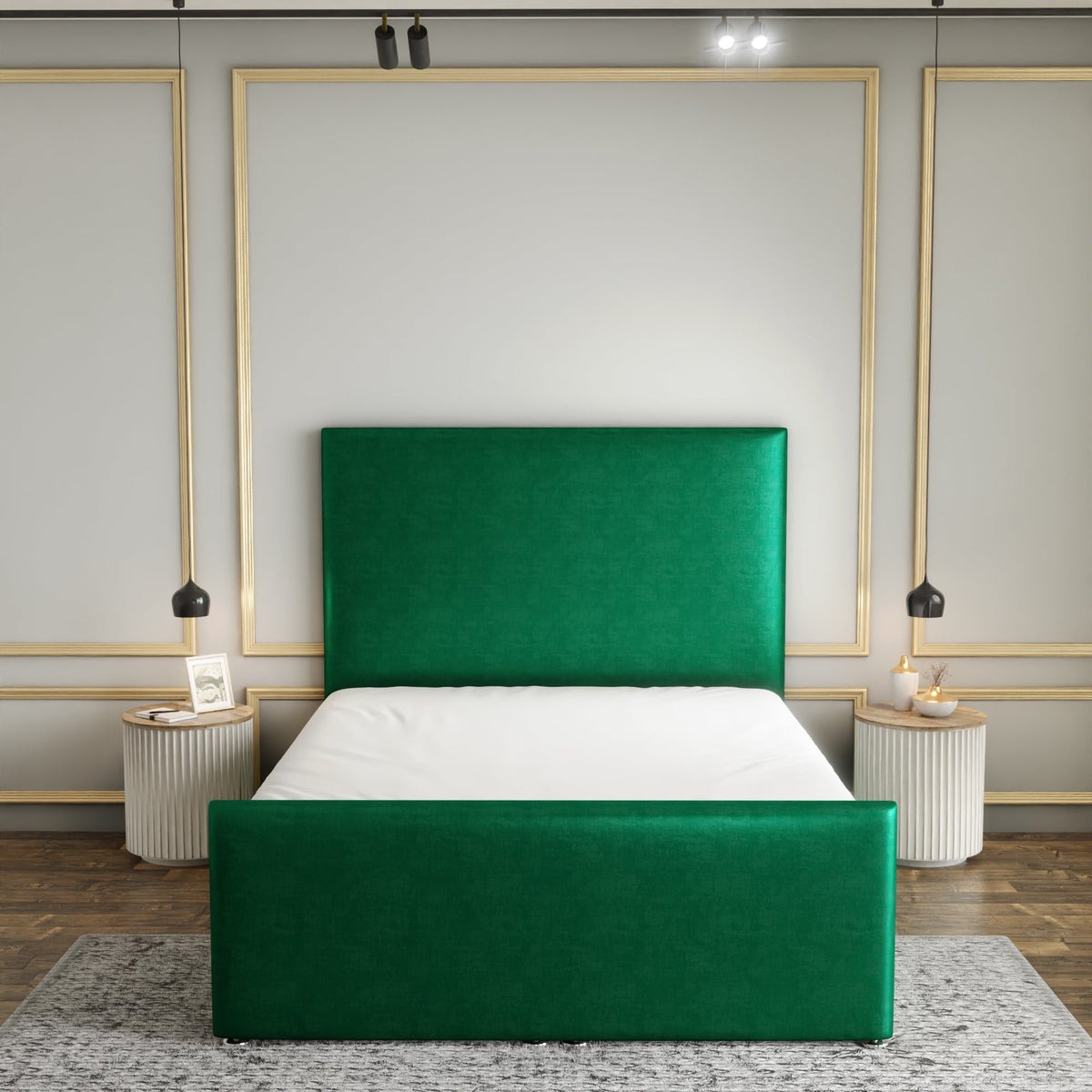 Maya Plain Ottoman Storage Divan Bed Set With Footboard - Emerald Coniston