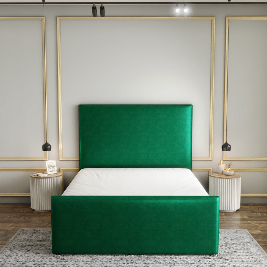 Maya Plain Ottoman Storage Divan Bed Set With Footboard - Emerald Coniston