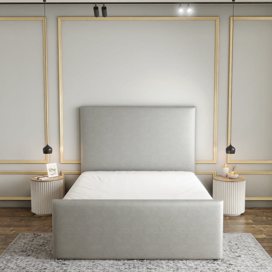 Maya Plain Ottoman Storage Divan Bed Set With Footboard - Silver Coniston