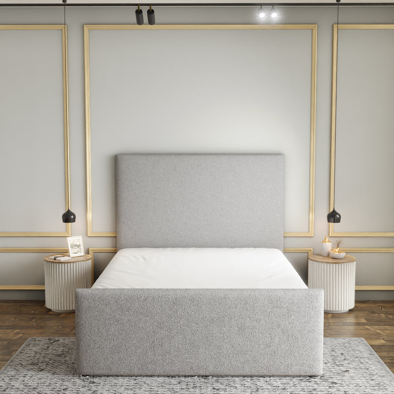 Maya Plain Ottoman Storage Divan Bed Set With Footboard - Silver Teddy