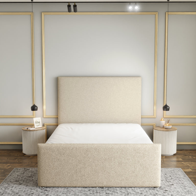 Maya Plain Ottoman Storage Divan Bed Set With Footboard - Cream Teddy