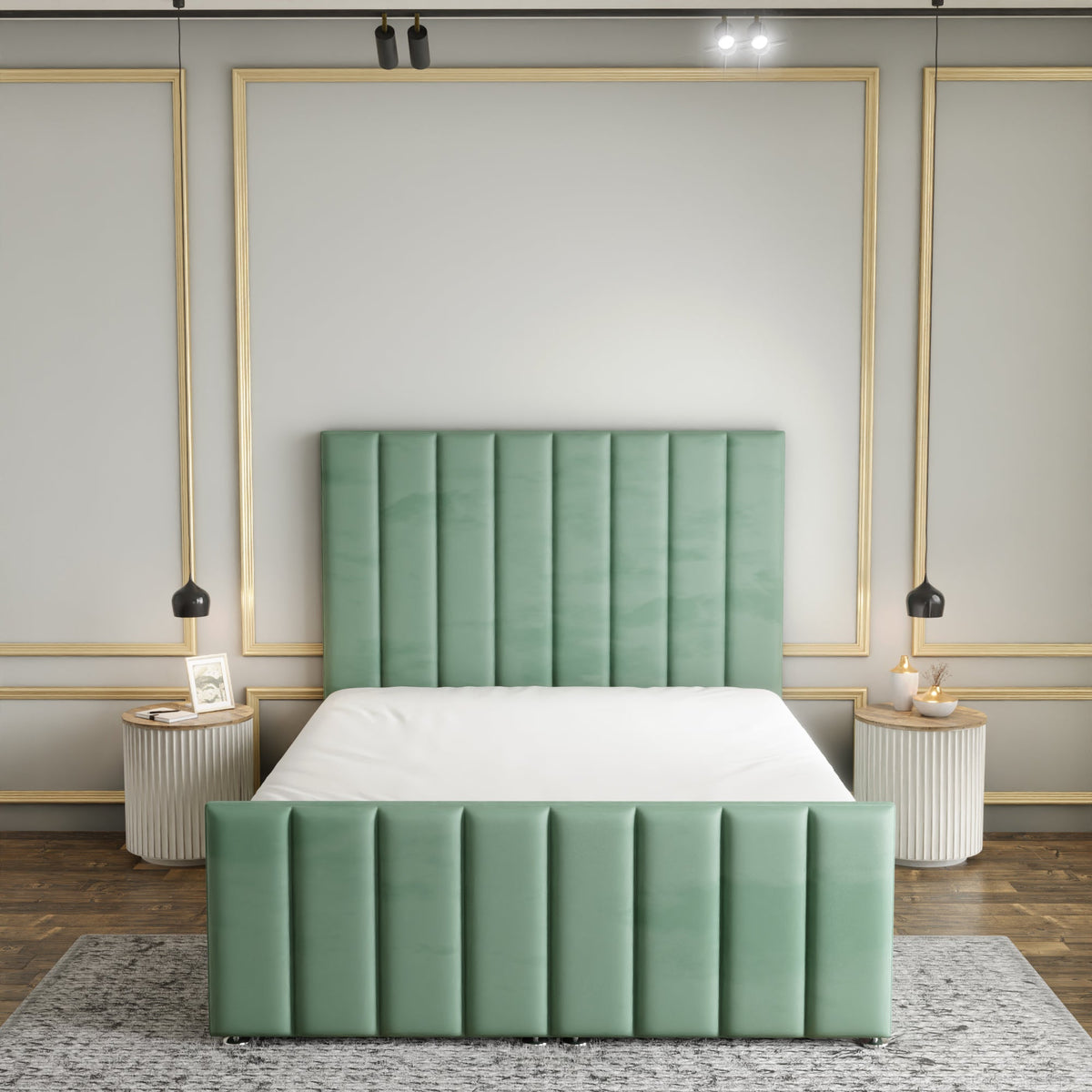Amelia Lines Ottoman Storage Divan Bed Set With Footboard - Duck Egg Plush