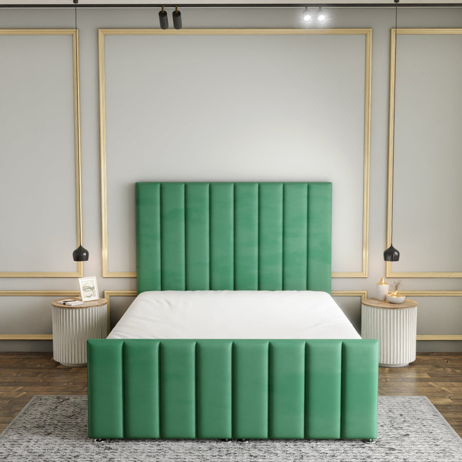 Amelia Lines Ottoman Storage Divan Bed Set With Footboard - Emerald Plush
